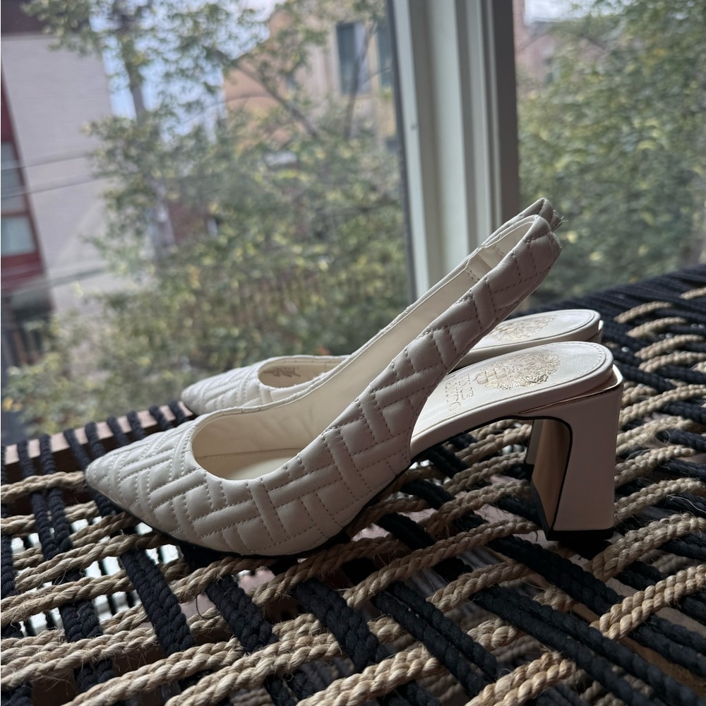Vince Camuto Quilted Cream Slingback Heels